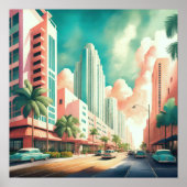 Aquarellmalerei Art Deco Miami Poster (Vorne)