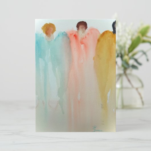 Aquarellmalerei auf 3 Engel, Figuren oder Frauen Einladung (Stehend Vorderseite)