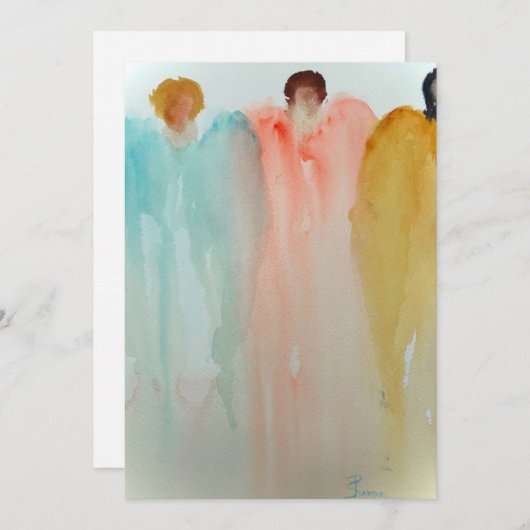 Aquarellmalerei auf 3 Engel, Figuren oder Frauen Einladung (Vorne/Hinten)