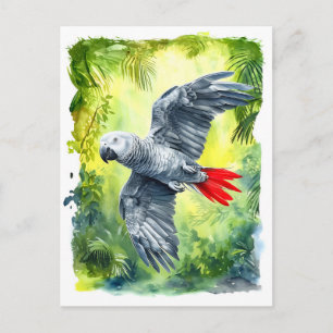 Aquarellmalerei auf afrikanisch-grauem Papagei in  Feiertagspostkarte
