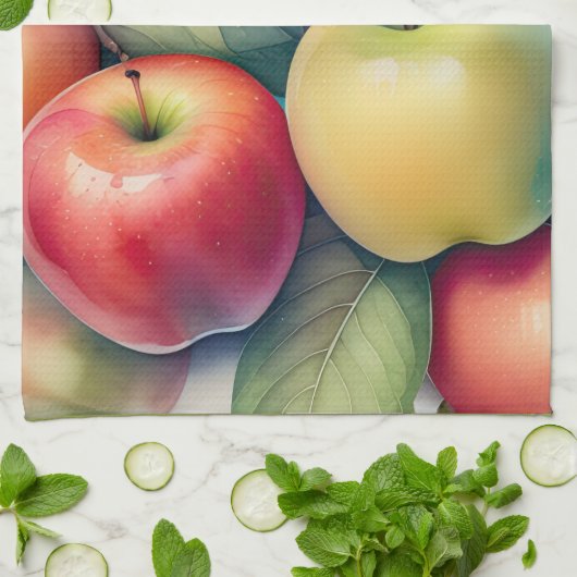 Aquarellmalerei auf Äpfeln Geschirrtuch (Gefaltet)