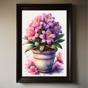 Aquarellmalerei auf Azalea in Pot Lila III Poster