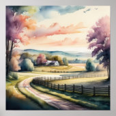 Aquarellmalerei auf Bauernstall Poster (Vorne)