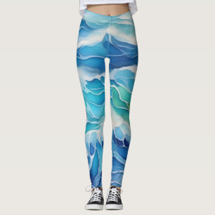 Aquarellmalerei auf blaue Meereswellen Leggings