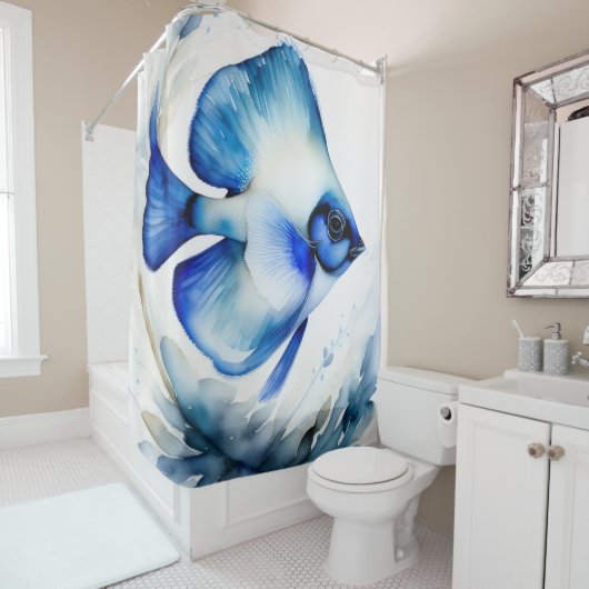 Aquarellmalerei auf Blauer Fisch Duschvorhang (Beispiel)