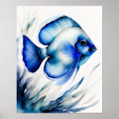 Aquarellmalerei auf Blauer Fisch III Poster (Vorne)