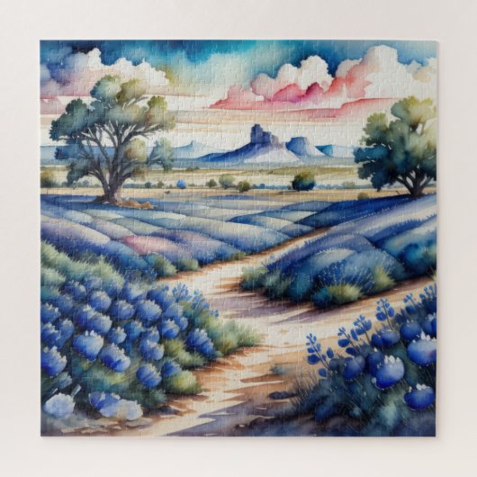 Aquarellmalerei auf Bluebonnet Landschaft Puzzle (Vertikal)