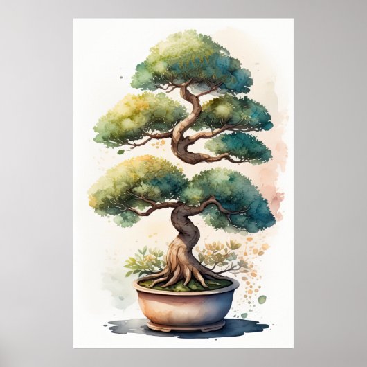 Aquarellmalerei auf Bonsai Tree in Pot Poster (Vorne)
