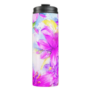 Aquarellmalerei auf bunten Blume Thermosbecher