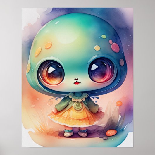 Aquarellmalerei auf Chibi-Alien Poster (Vorne)