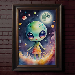 Aquarellmalerei auf Chibi-Alien Poster