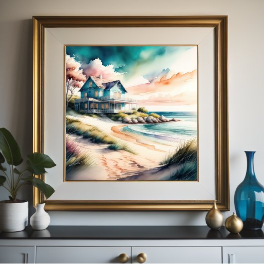 Aquarellmalerei auf dem Beach House Poster