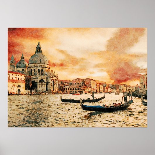 Aquarellmalerei auf dem Canale Grande, Venedig Poster (Vorne)