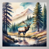 Aquarellmalerei auf dem Elch im Wald 1:1 Poster (Vorne)