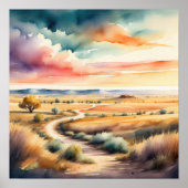 Aquarellmalerei auf dem Land Poster (Vorne)