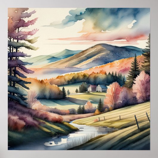 Aquarellmalerei auf dem Land Poster (Vorne)