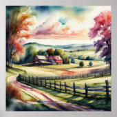 Aquarellmalerei auf dem Land Poster (Vorne)