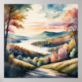 Aquarellmalerei auf dem Land Poster (Vorne)