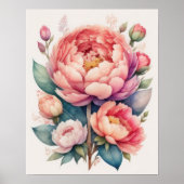Aquarellmalerei auf einer Peonie III Poster (Vorne)