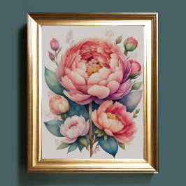 Aquarellmalerei auf einer Peonie III Poster
