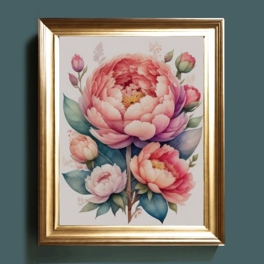 Aquarellmalerei auf einer Peonie III Poster