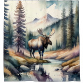 Aquarellmalerei auf Elche im Wald Duschvorhang (Vorderseite)