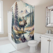 Aquarellmalerei auf Elche im Wald Duschvorhang (Beispiel)