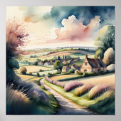 Aquarellmalerei auf Englisch Landschaft Poster (Vorne)