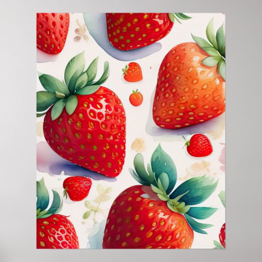 Aquarellmalerei auf Erdbeeren II Poster (Vorne)
