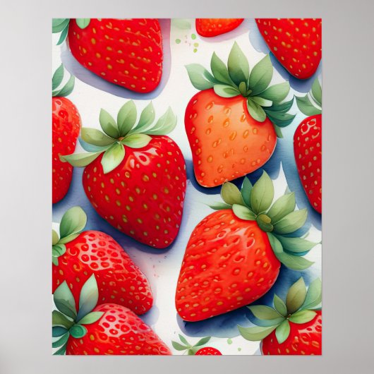Aquarellmalerei auf Erdbeeren Poster (Vorne)