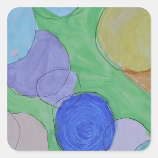 Aquarellmalerei auf farbenfrohe Kreise, Kinder Kun Quadratischer Aufkleber (Vorderseite)