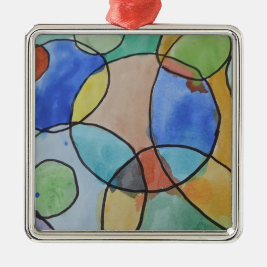 Aquarellmalerei auf farbenfrohe Kreise, Kinder Kun Silbernes Ornament (Vorne)