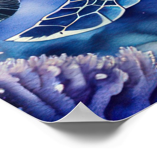 Aquarellmalerei auf farbenfrohe Meeresschildkröte Poster (Ecke)