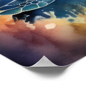 Aquarellmalerei auf farbenfrohe Meeresschildkröte Poster (Ecke)
