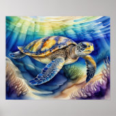 Aquarellmalerei auf farbenfrohe Meeresschildkröte  Poster (Vorne)