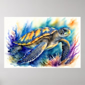 Aquarellmalerei auf farbenfrohe Meeresschildkröte Poster (Vorne)