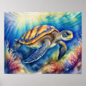 Aquarellmalerei auf farbenfrohe Meeresschildkröten Poster (Vorne)