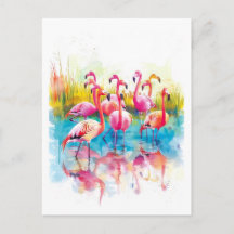 Aquarellmalerei auf Flamingos in einem Teich