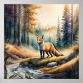 Aquarellmalerei auf Fox im Wald 1:1 Poster (Vorne)