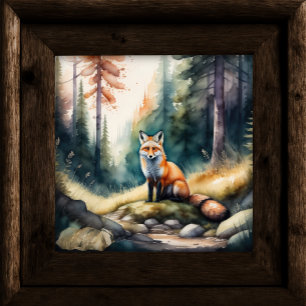 Aquarellmalerei auf Fox im Wald 1:1 Poster