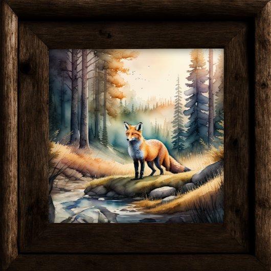 Aquarellmalerei auf Fox im Wald 1:1 Poster