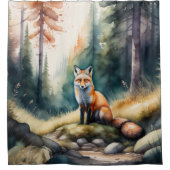 Aquarellmalerei auf Fox im Wald Duschvorhang (Vorderseite)