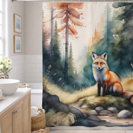 Aquarellmalerei auf Fox im Wald Duschvorhang