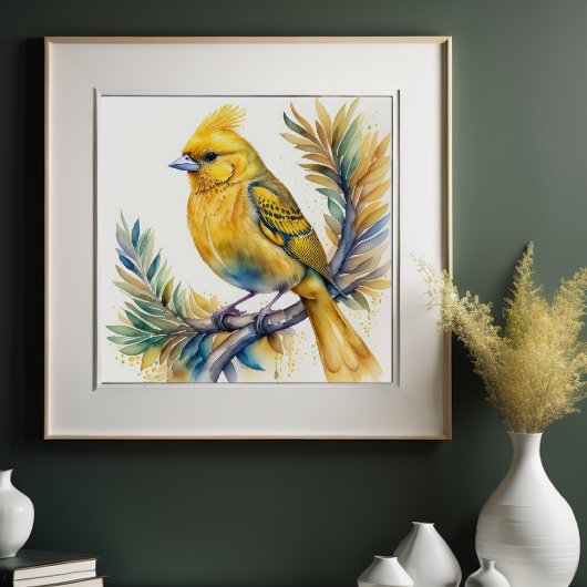 Aquarellmalerei auf gelben Vogel 1:1 Poster
