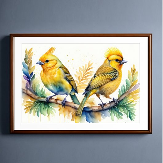 Aquarellmalerei auf gelben Vogel 3:2 Poster