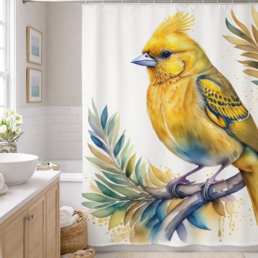 Aquarellmalerei auf gelben Vogel Duschvorhang