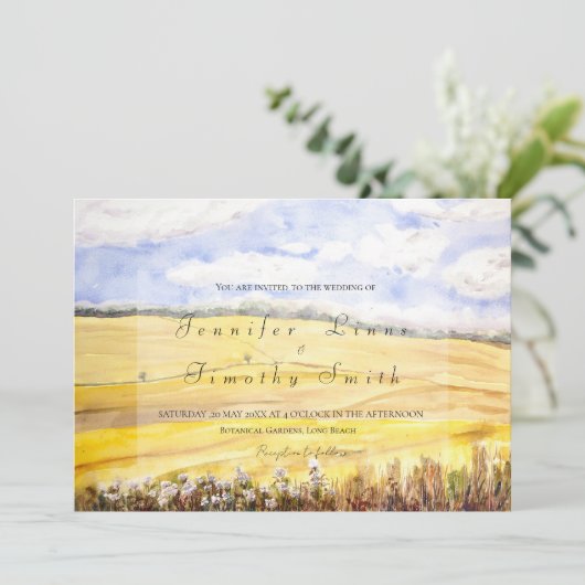 Aquarellmalerei auf goldenem Weizenfeld Einladung (Stehend Vorderseite)