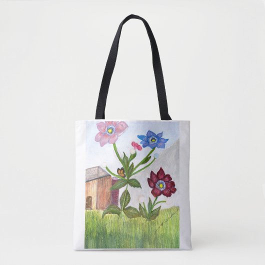Aquarellmalerei auf Gras und Blume auf der Totttas Tasche (Vorderseite)