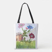 Aquarellmalerei auf Gras und Blume auf der Totttas Tasche (Rückseite)