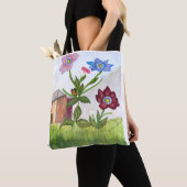 Aquarellmalerei auf Gras und Blume auf der Totttas Tasche (Von Nahem)